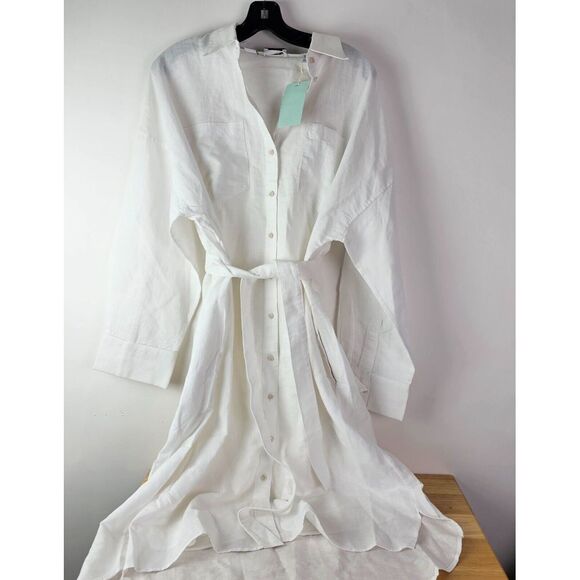 Esprit Dresses & Skirts - ESPRIT Button Minimalist 10 Belted Midi Shirt Dress 100% Cotton White W/Slip NWT
